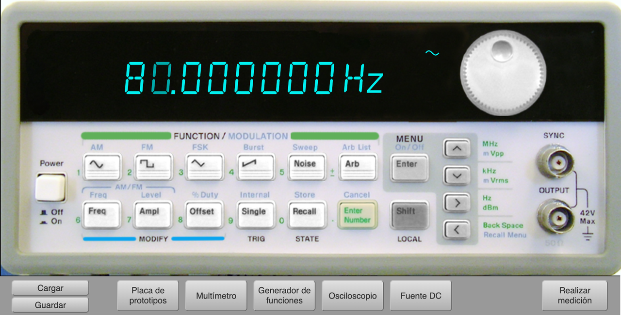 Hive function-generator panel with its digital display reading 80.000000 hertz, above the Function Generator and Perform Measurement controls.