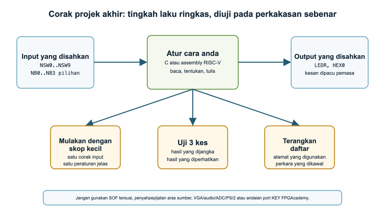 Corak projek akhir yang menghubungkan input yang disahkan, atur cara pelajar, output yang disahkan dan bukti.