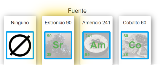 Paparan makmal sebenar dalam mod lanjutan yang menunjukkan sumber Strontium-90, Amerisium-241 dan Kobalt-60.