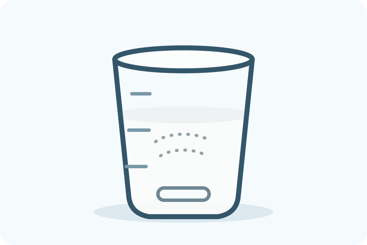 Ilustración de un vaso de laboratorio con líquido sin color y una pastilla agitadora.